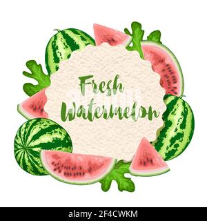 Sommer tropische Rahmen mit Reife saftige Wassermelone. Vector Hintergrund Stock Vektor