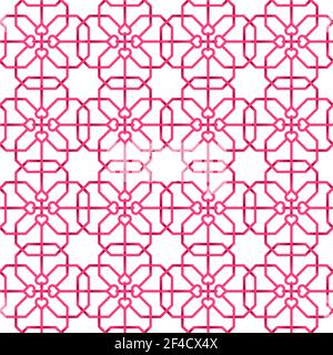 Dekorative rosa romantische abstrakt nahtloses Muster mit Herzen auf weißem Hintergrund. Geometrischer Hintergrund. Vektorgrafik. Stock Vektor