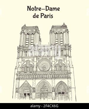 Kathedrale Notre Dame de Paris in Frankreich. Handgezeichnete Vektorgrafik Stock Vektor