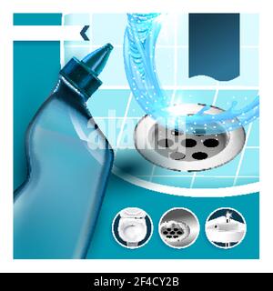 Drain Cleaner Kills Keims Promo Poster Vektor Stock Vektor