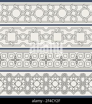 Satz von der traditionellen orientalischen Geometrische nahtlose Grenzen. Dekorative Gestaltungselemente. Vector Illustration. Stock Vektor