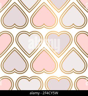Romantisches Valentinsmuster mit goldenem und rosafarbenem Herzen. Vektorhintergrund Stock Vektor