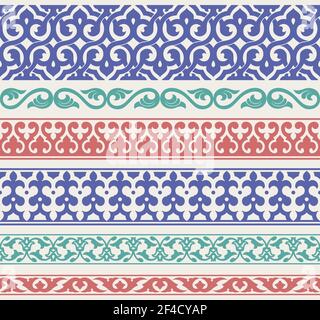 Satz traditioneller orientalischer nahtloser Ränder. Dekorative Designelemente. Vektorgrafiken. Stock Vektor