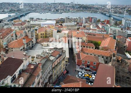 Blick auf das Goldene Horn, vom Galata-Turm. Istanbul, Türkei Stockfoto