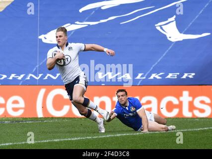 BT Murrayfield Stadium, Edinburgh.Schottland, Großbritannien. März 21, 20th. Guinness Six Nations Match .Scotlands Duhan Van der Merwe Noten TRY Kredit: eric mccowat/Alamy Live News Stockfoto