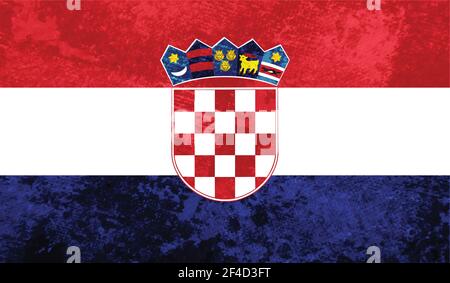 Kroatien Flagge mit wehenden Grunge Textur. Vektorhintergrund. Stock Vektor