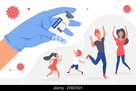 Familie Menschen Impfkonzept, Arzt Hand in medizinischen Handschuh hält Impfflasche