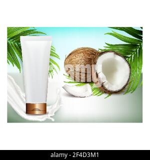 Coconut Organic Cosmetics Promo Poster Vektor Illustration Stock Vektor