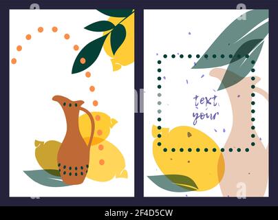 Set von Wandkunst Poster und Grußkarten, handgezeichnete abstrakte minimale Komposition, zeitgenössische Boho Collage Stil, Vase, Pflanzen, abstrakt Stock Vektor