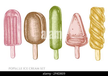 Vektor-Set von Hand gezeichnet Pastell Eis Eis Stock Vektor