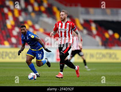 London, Großbritannien. 20th März 2021; Brentford Community Stadium, London, England; English Football League Championship Football, Brentford FC gegen Nottingham Forest; Pontus Jansson von Brentford Credit: Action Plus Sports Images/Alamy Live News Stockfoto