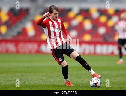 London, Großbritannien. 20th März 2021; Brentford Community Stadium, London, England; English Football League Championship Football, Brentford FC gegen Nottingham Forest; Mathias Jensen von Brentford Credit: Action Plus Sports Images/Alamy Live News Stockfoto