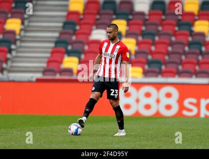 London, Großbritannien. 20th März 2021; Brentford Community Stadium, London, England; English Football League Championship Football, Brentford FC gegen Nottingham Forest; Winston Reid von Brentford Credit: Action Plus Sports Images/Alamy Live News Stockfoto