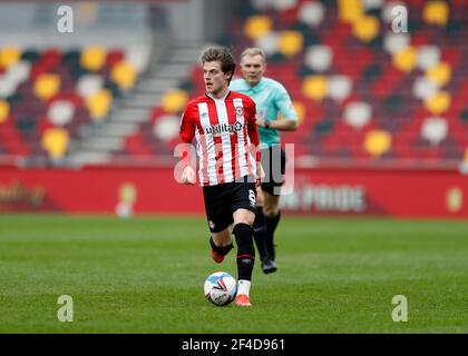 London, Großbritannien. 20th März 2021; Brentford Community Stadium, London, England; English Football League Championship Football, Brentford FC gegen Nottingham Forest; Mathias Jensen von Brentford Credit: Action Plus Sports Images/Alamy Live News Stockfoto