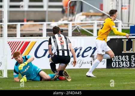 Elgin, Großbritannien. März 2021, 20th. 20. März 2021. Dies ist aus der Scottish League One Match zwischen Elgin City und Edinburgh City. Edinburgh - - Josh Cambell Partituren. Quelle: JASPERIMAGE/Alamy Live News Stockfoto