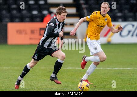 Elgin, Großbritannien. März 2021, 20th. 20. März 2021. Dies ist aus der Scottish League One Match zwischen Elgin City und Edinburgh City. Elgin - Kane Hester über den Angriff Kredit: JASPERIMAGE/Alamy Live Nachrichten Stockfoto