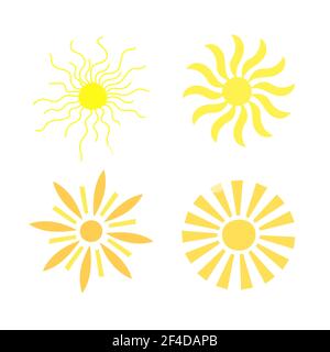 Einfache gelbe Sonne gesetzt Vektor-Illustration, niedlichen Sommer Bild für die Herstellung von Karten, Dekor, Sommer-und Urlaubsdesign für Kinder Stock Vektor