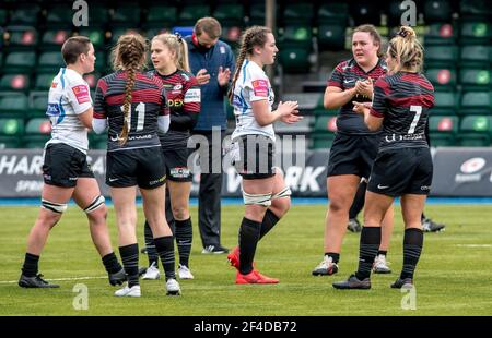 London, Großbritannien. März 2021, 20th. Das Allianz Premier 15s Spiel der Damen zwischen Saracens Women und Exeter Chiefs Women im Stonex Stadium, London, England am 20. März 2021. Foto von Phil Hutchinson. Nur redaktionelle Verwendung, Lizenz für kommerzielle Nutzung erforderlich. Keine Verwendung bei Wetten, Spielen oder Veröffentlichungen einzelner Vereine/Vereine/Spieler. Kredit: UK Sports Pics Ltd/Alamy Live Nachrichten Stockfoto