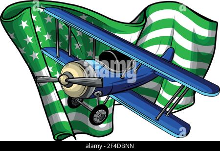 Vektor-Illustration Cartoon Flugzeug mit amerika Flagge Stock Vektor