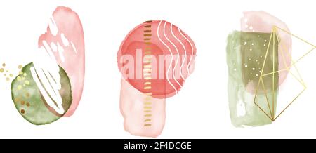 Vektor von Hand gezeichnet.Abstraktes Design mit geometrischen Kritzeleien, Kontrast verschiedenen Formen. Moderne Kunst, minimalistische Rahmen handbemalt Pastell grün rosa b Stock Vektor