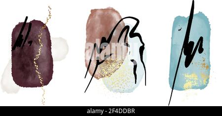 Set mit abstraktem, modernem Druck. Logo. Wandkunst. Poster. Visitenkarte. Blaubraune Rahmen mit blauem Teal. Boho Beauty Icon Set, zeitgenössische Ikonen, Logo-Design. Vecto Stock Vektor