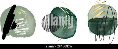 Grüne Aquarell Acryl Tinte Smaragd Formen, Kontrast geometrischen Druck mit Gold-Elemente. Minimalistische grafische Leinwand, Vektor Stock Vektor