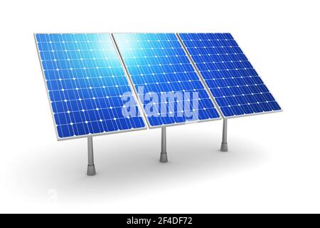 Batterie von 3 Solarstrom-Strom-Panels. 3D Bild Stockfoto