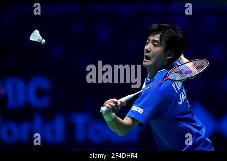 Yuki Kaneko in Aktion während seines Spiels gegen Chan Peng Soon aus Malaysia und Goh Liu Ying am vierten Tag der YONEX All England Open Badminton Championships in der utilita Arena Birmingham. Bilddatum: Freitag, 19. März 2021. Stockfoto