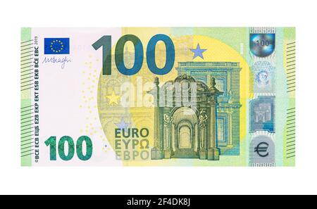 10-Euro-Banknote auf weißem Hintergrund. Stockfoto
