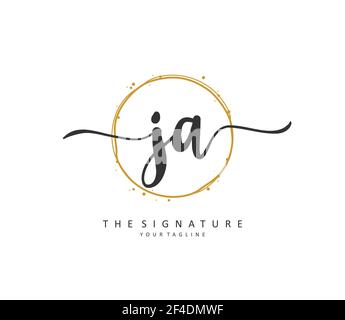 J A ja Initial Letter Handwriting und Signature Logo. Ein Konzept handschriftlich Initiallogo mit Template-Element. Stock Vektor