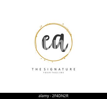 E EINE EA-Initialbrieffinschrift und ein Signaturlogo. Ein Konzept handschriftlich Initiallogo mit Template-Element. Stock Vektor