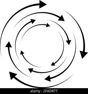 Rotierende Pfeile. Konzentrisches, radiales und kreisförmiges Pfeilelement. Zyklischer Cursor, Zeigersymbol – Vektorgrafik, Grafik-Clip-Art Stock Vektor