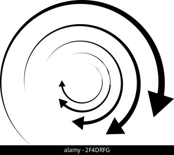 Rotierende Pfeile. Konzentrisches, radiales und kreisförmiges Pfeilelement. Zyklischer Cursor, Zeigersymbol – Vektorgrafik, Grafik-Clip-Art Stock Vektor