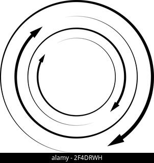 Rotierende Pfeile. Konzentrisches, radiales und kreisförmiges Pfeilelement. Zyklischer Cursor, Zeigersymbol – Vektorgrafik, Grafik-Clip-Art Stock Vektor
