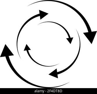 Rotierende Pfeile. Konzentrisches, radiales und kreisförmiges Pfeilelement. Zyklischer Cursor, Zeigersymbol – Vektorgrafik, Grafik-Clip-Art Stock Vektor