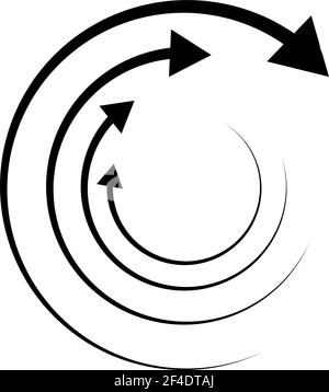Rotierende Pfeile. Konzentrisches, radiales und kreisförmiges Pfeilelement. Zyklischer Cursor, Zeigersymbol – Vektorgrafik, Grafik-Clip-Art Stock Vektor