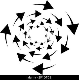 Rotierende Pfeile. Konzentrisches, radiales und kreisförmiges Pfeilelement. Zyklischer Cursor, Zeigersymbol – Vektorgrafik, Grafik-Clip-Art Stock Vektor