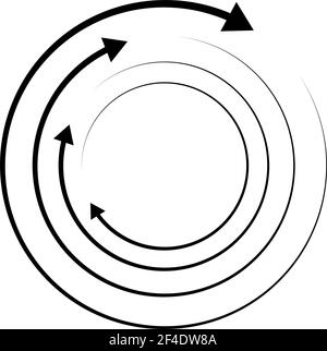 Rotierende Pfeile. Konzentrisches, radiales und kreisförmiges Pfeilelement. Zyklischer Cursor, Zeigersymbol – Vektorgrafik, Grafik-Clip-Art Stock Vektor