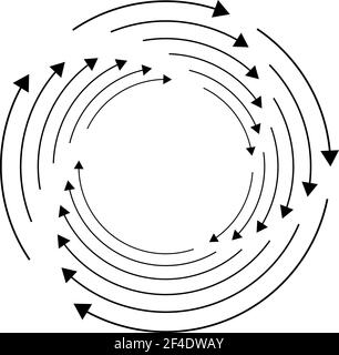 Rotierende Pfeile. Konzentrisches, radiales und kreisförmiges Pfeilelement. Zyklischer Cursor, Zeigersymbol – Vektorgrafik, Grafik-Clip-Art Stock Vektor