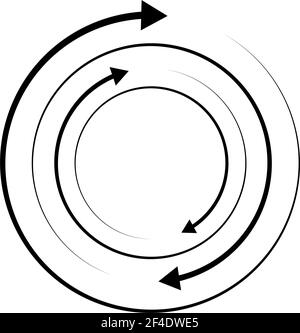 Rotierende Pfeile. Konzentrisches, radiales und kreisförmiges Pfeilelement. Zyklischer Cursor, Zeigersymbol – Vektorgrafik, Grafik-Clip-Art Stock Vektor