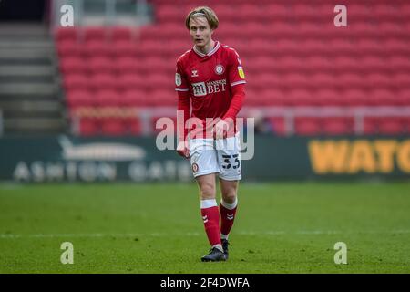 Bristol, Großbritannien. März 2021, 20th. Sam Bell #33 von Bristol City während des Spiels in Bristol, UK am 3/20/2021. (Foto: Gareth Dalley/News Images/Sipa USA) Quelle: SIPA USA/Alamy Live News Stockfoto