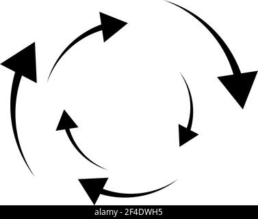 Rotierende Pfeile. Konzentrisches, radiales und kreisförmiges Pfeilelement. Zyklischer Cursor, Zeigersymbol – Vektorgrafik, Grafik-Clip-Art Stock Vektor