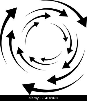 Rotierende Pfeile. Konzentrisches, radiales und kreisförmiges Pfeilelement. Zyklischer Cursor, Zeigersymbol – Vektorgrafik, Grafik-Clip-Art Stock Vektor