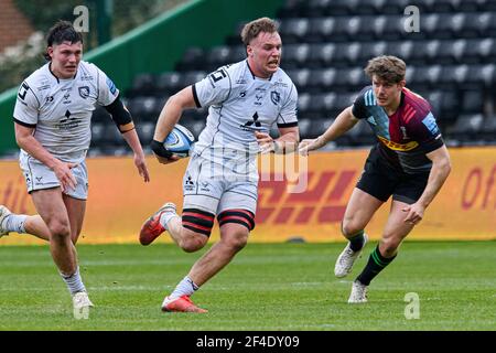 LONDON, GROSSBRITANNIEN. 20th, Mär 2021. Während der Gallagher Premiership Rugby Match Runde 14 zwischen Harlequins vs Gloucester Rugby im Twickenham Stoop Stadium am Samstag, 20 März 2021. LONDON ENGLAND. Kredit: Taka G Wu/Alamy Live Nachrichten Stockfoto