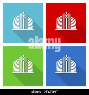 Hospital Building Icon Set, flache Design Vektor Illustration in eps 10 für webdesign und mobile Anwendungen in vier Farboptionen Stock Vektor