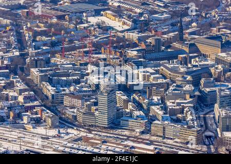 , Luftbild, Blick in die Innenstadt, Baustelle und Neubau für dreiteiligen Gewerbebaukomplex Viktoria Karree, Viktoriastraße, ehem Stockfoto