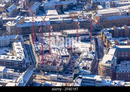 Luftaufnahme, Baustelle und Neubau für den dreiteiligen Gewerbebaukomplex Viktoria Karree, Viktoriastraße, ehemaliges Justizzentrum, GL Stockfoto