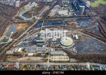 Luftaufnahme, Baustellenabbrucharbeiten der ehemaligen Prosper-Haniel II Mine, Bottrop, Ruhrgebiet, Nordrhein-Westfalen, Deutschland, Abriss, Stockfoto