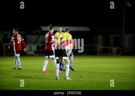 Letztes Pfeifen während der Airtricity League zwischen Longford Town & Derry City Stockfoto