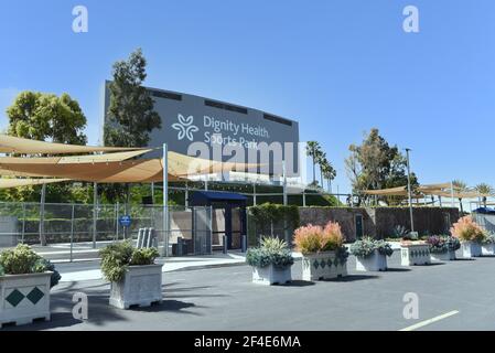 CARSON, KALIFORNIEN - 20 MÄR 2021: Zeichen im Dignity Health Sports Park, auf dem Campus der Cal State Dominguez Hills, Heimat der LA Galaxy von Major Leagu Stockfoto